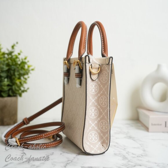 NWT Tory Burch Mini T Monogram North/South Crossbody Tote in Ivory - Picture 3 of 9